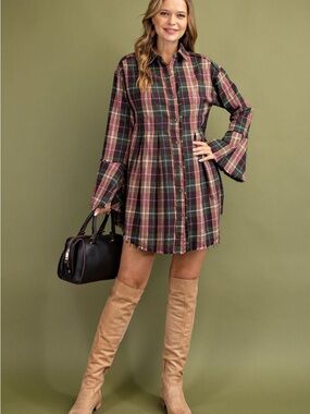 Easel: Something New Plaid Shirt dress medium